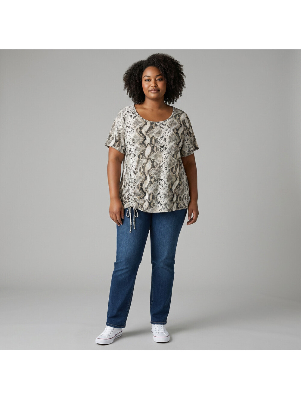 NY Collection T-Shirt Women XL Gray Animal Print Short Sleeve Casual Pullover